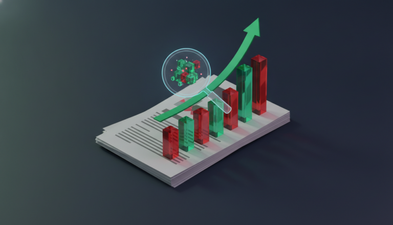 Illustration of rising earnings bar charts on a financial report