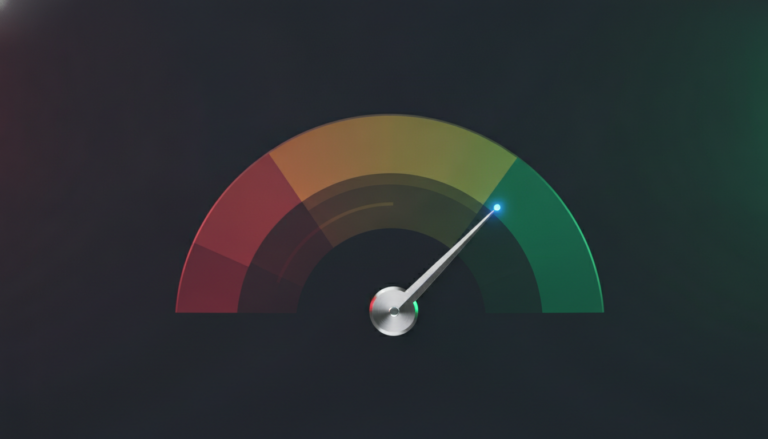 Illustration of a market sentiment gauge sweeping from fear to greed
